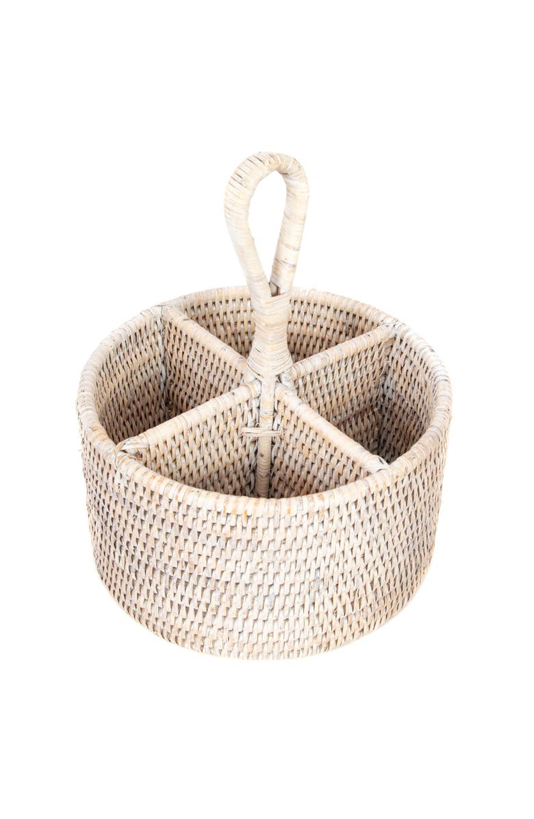 Artifacts Trading Company<sup>™</sup> Artifacts Rattan Round 4 section Caddy/Cutlery Holder, Alternate, color, White Wash