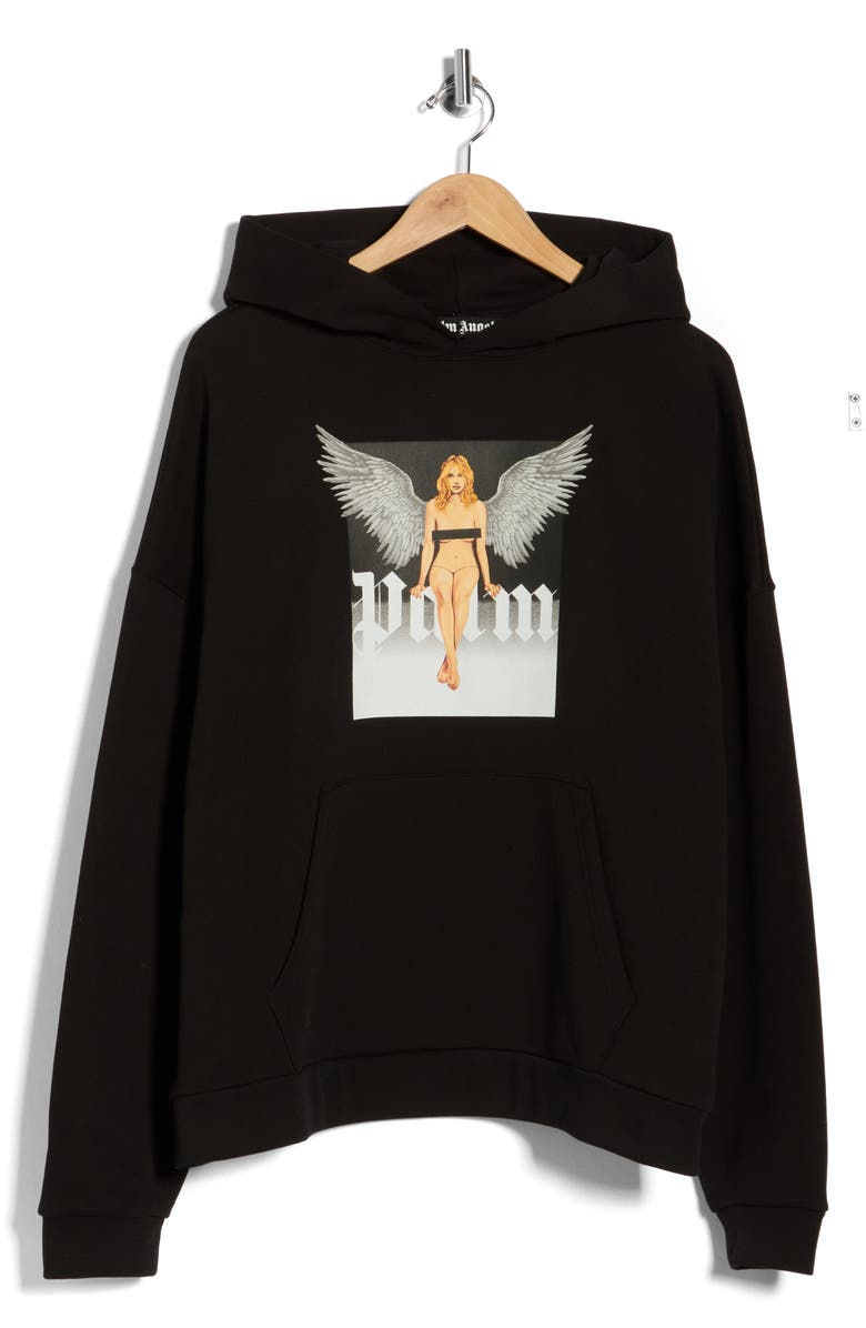 Palm Angels Angel Graphic Hoodie, Main, color, Black/White