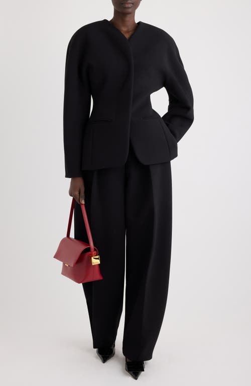 Jacquemus High-waisted Black Virgin Wool Pants With Curved Leg Silhouette In Black
