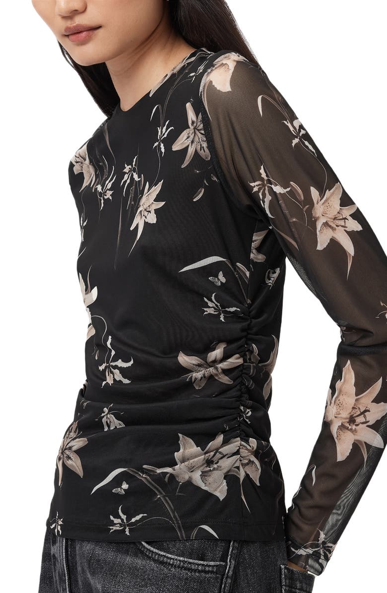 AllSaints Caia Floral Mesh Top, Alternate, color, Petra Sepia Brown