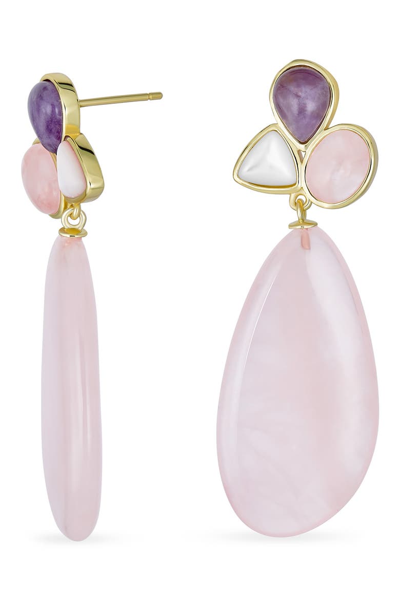 Geometric Rose Quartz Teardrop Earrings, Alternate, color, PINK