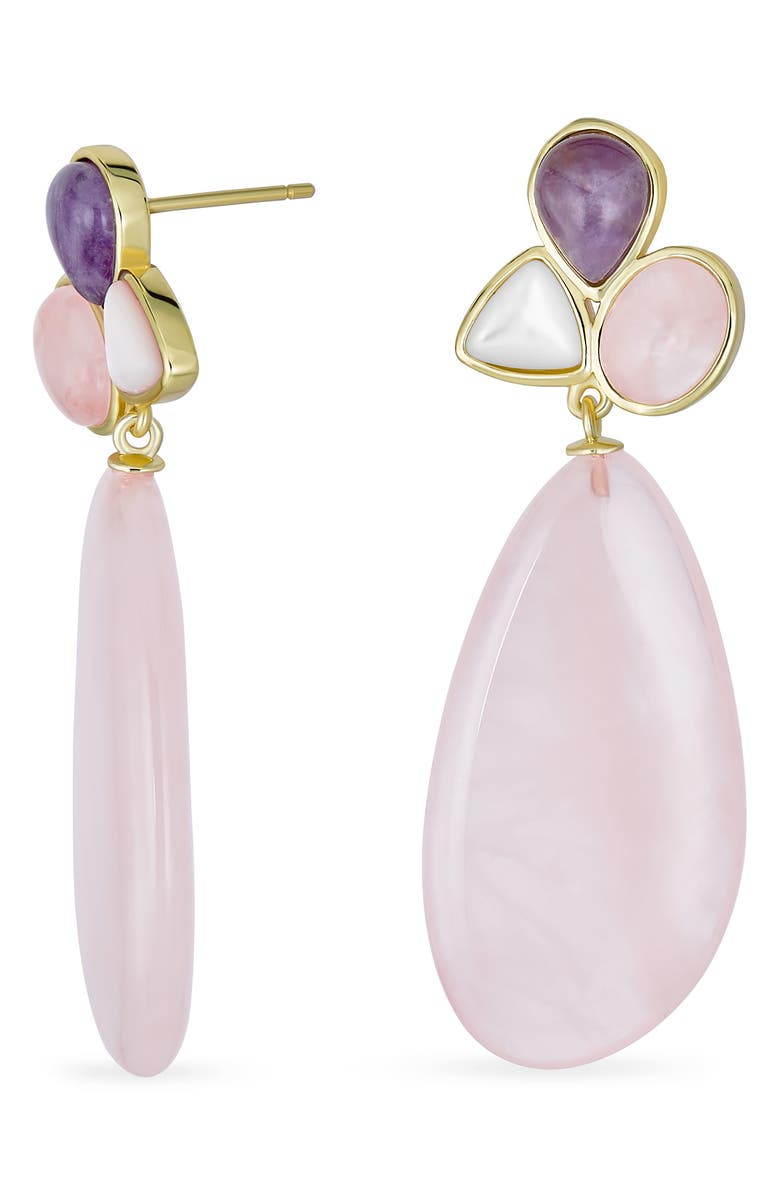 BLING JEWELRY Geometric Rose Quartz Teardrop Earrings, Alternate, color, Pink