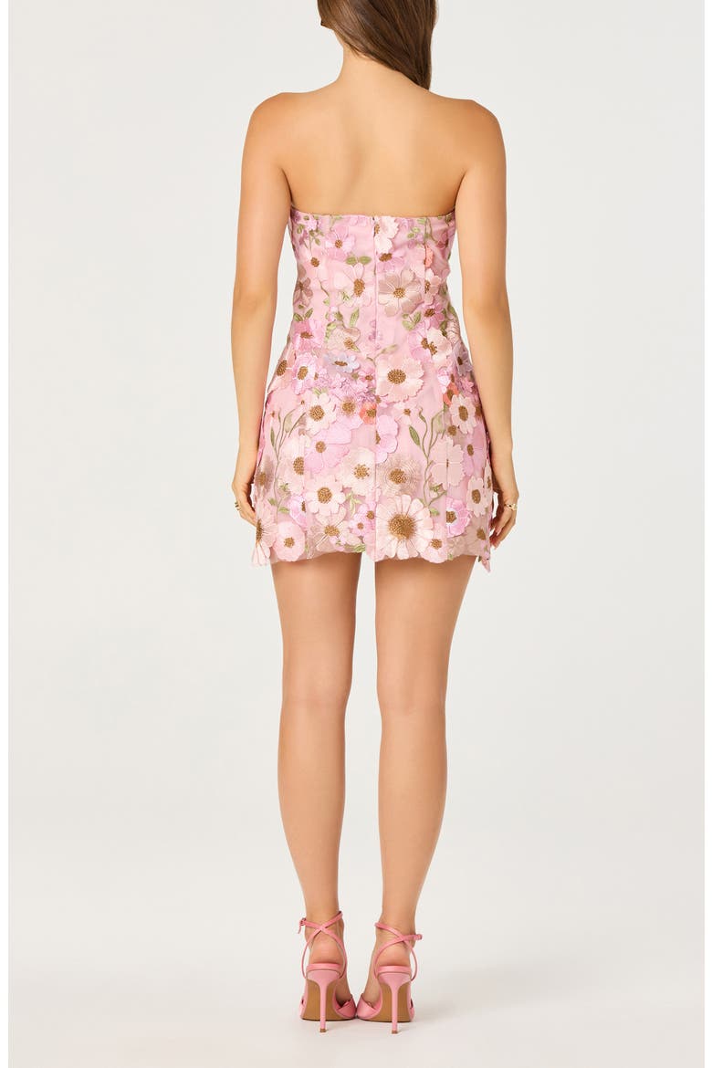 Julissa 3D Floral Appliqué Strapless Minidress, Alternate, color, PINK FLORAL