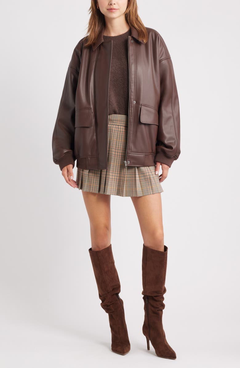 Open Edit Oversize Faux Leather Jacket, Alternate, color, Brown Seal