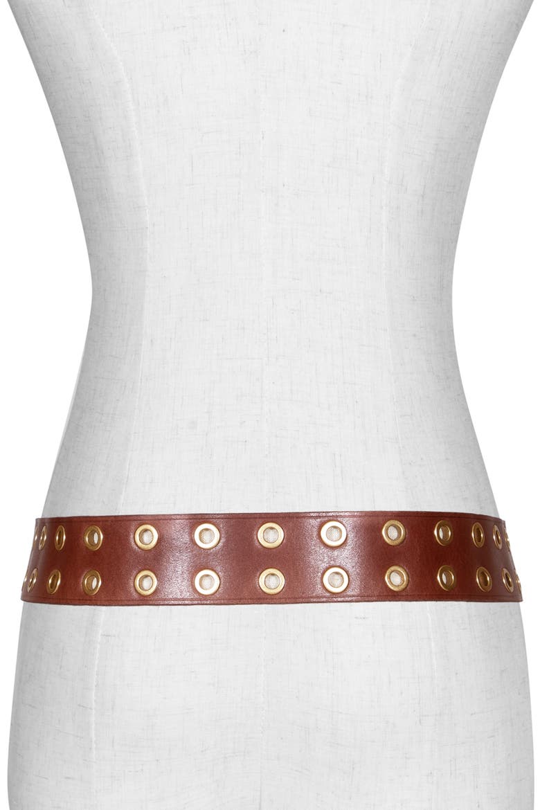 Leather Eyelet Belt, Alternate, color, BROWN