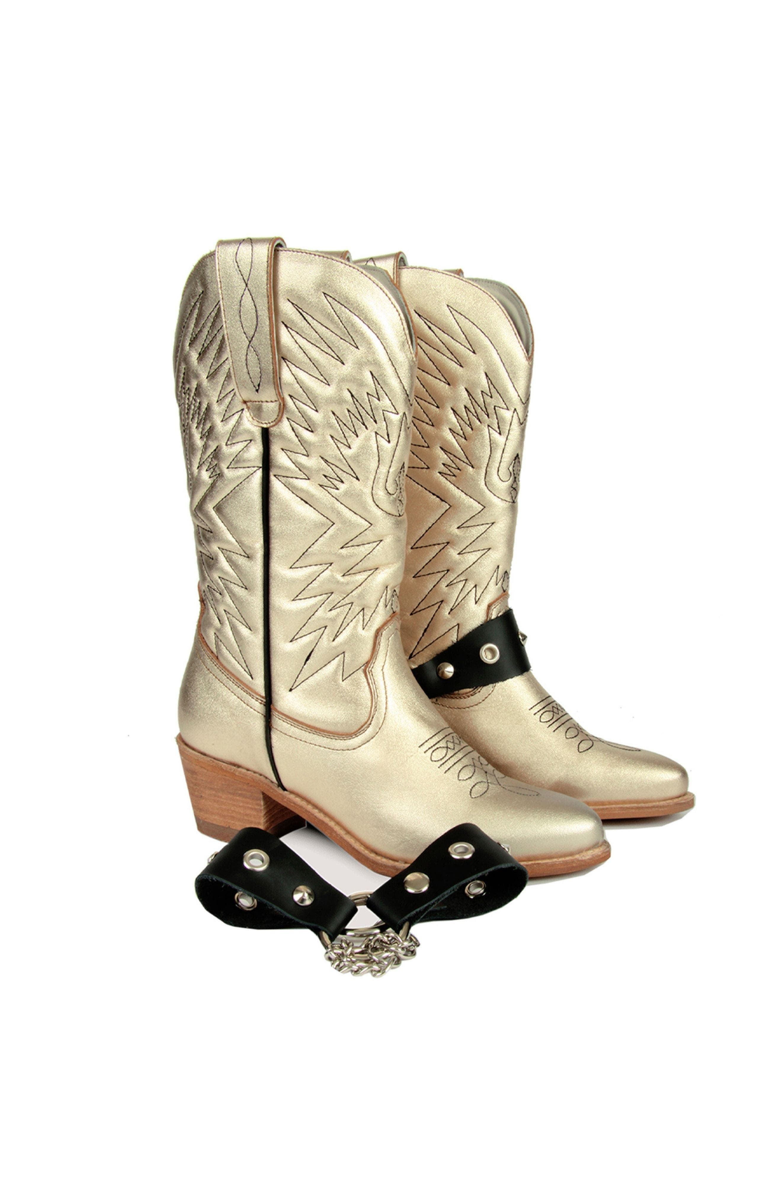 Cowboy Leather Boots, Alternate, color, Gold