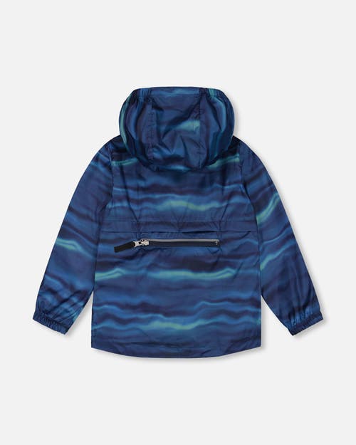 Deux Par Deux Little Boy's Printed Packable Windbreaker Blue Wave And Black In Blue Wave And Black