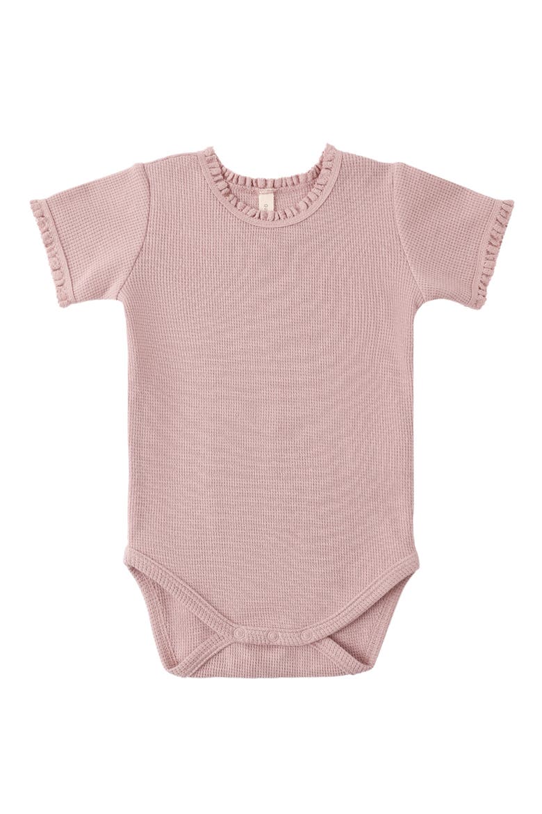 Ruffle Organic Cotton Waffle Bodysuit, Alternate, color, MAUVE