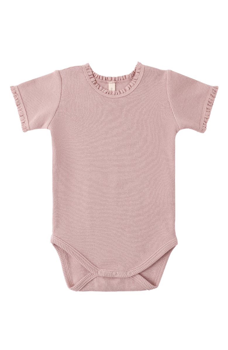 QUINCY MAE Ruffle Organic Cotton Waffle Bodysuit, Alternate, color, Mauve