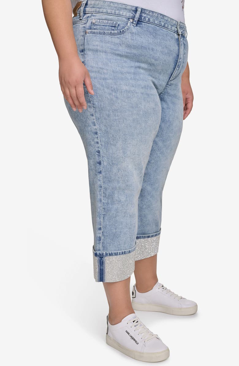 KARL LAGERFELD PARIS Crystal Cuff High Waist Jeans, Alternate, color, Ice Blue