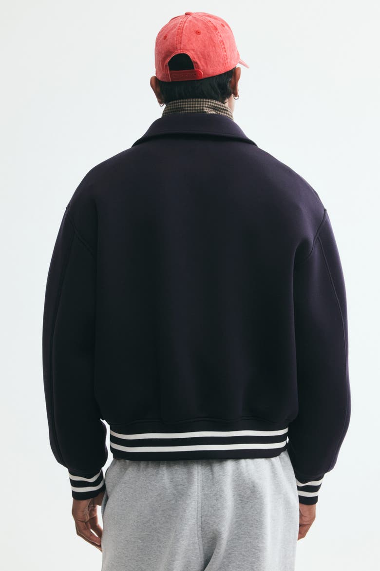 Scuba Knit Baseball Jacket, Alternate, color, Navy blue/NYC