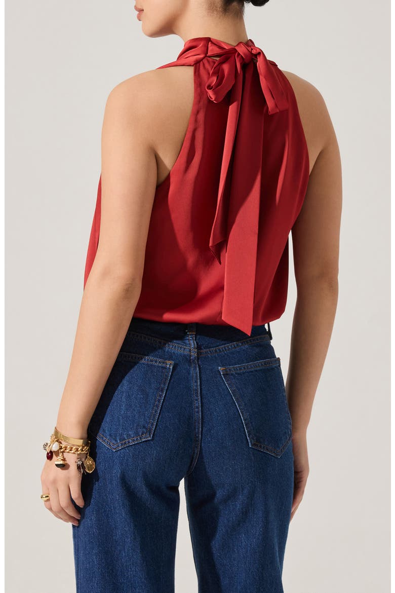 Jolesia Tie Back Satin Sleeveless Top, Alternate, color, RUST