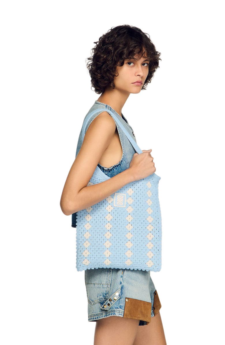 SANDRO Cropped studded denim vest, Alternate, color, Blue Jean