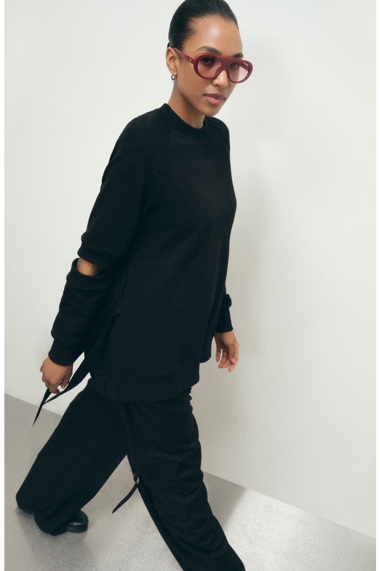 Mavi Elbow Cutout Sweatshirt, Alternate, color, BLACK