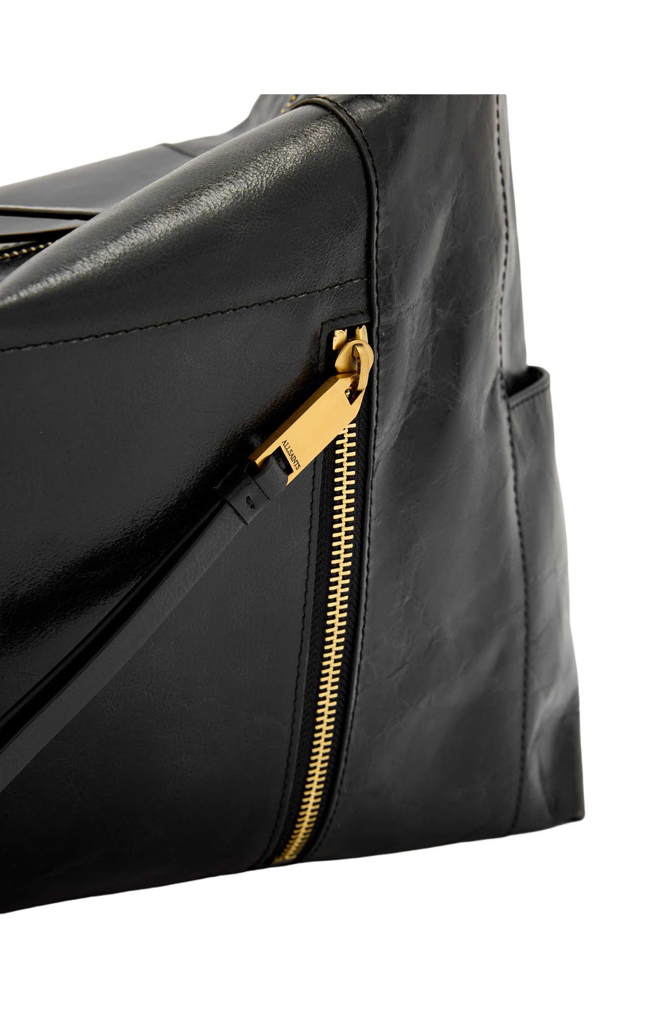 Alba Shine Leather Shoulder Bag, Alternate, color, BLACK