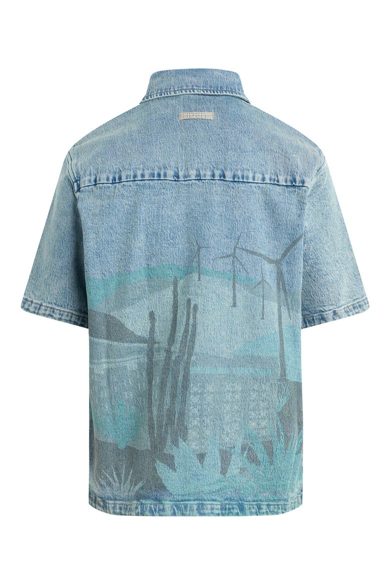 Graphic Denim Short Sleeve Button-Up Shirt, Alternate, color, SPRING BREAK