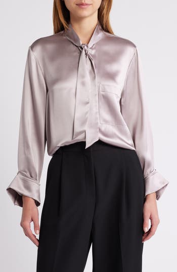 Twp Tie Neck Silk Shirt In Lilac Grey