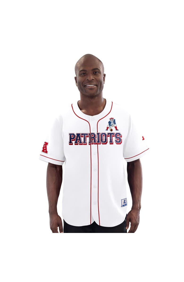 STARTER Men's Starter White New England Patriots Relay Vintage Full-Button Baseball Jersey, Alternate, color, 