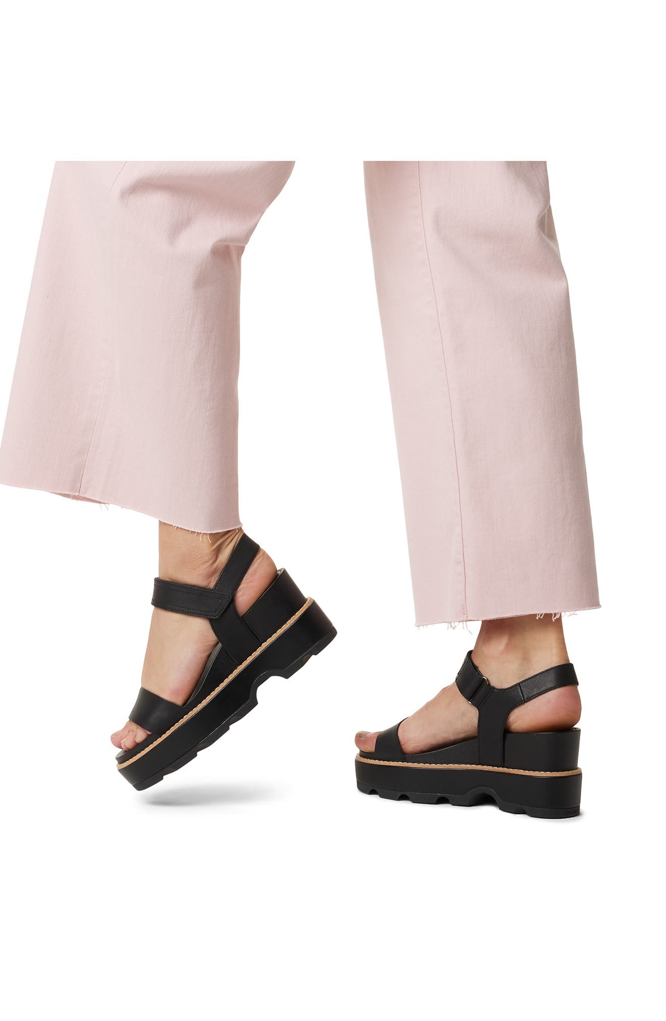 SOREL Joanie IV Y Strap Wedge Sandal, Alternate, color, Black/ Sea Salt