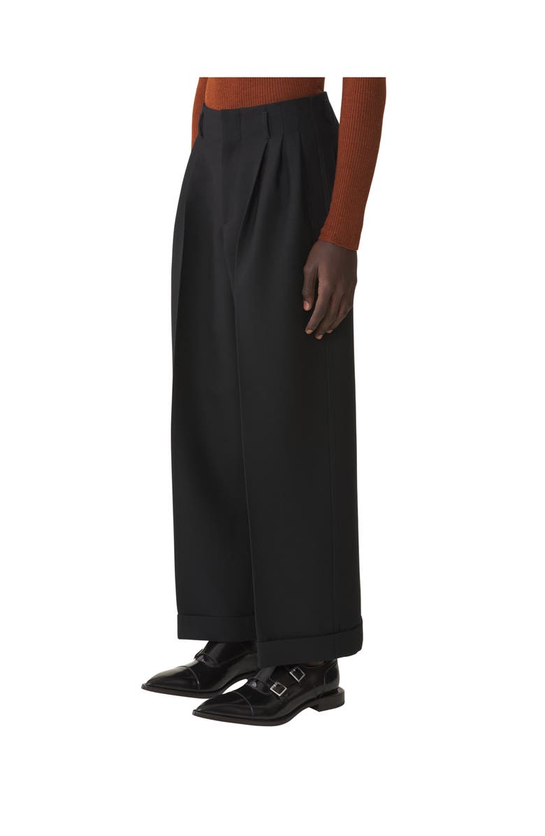 Lanvin Wide-Leg Flannel Pants in Woven Virgin Wool, Alternate, color, Black