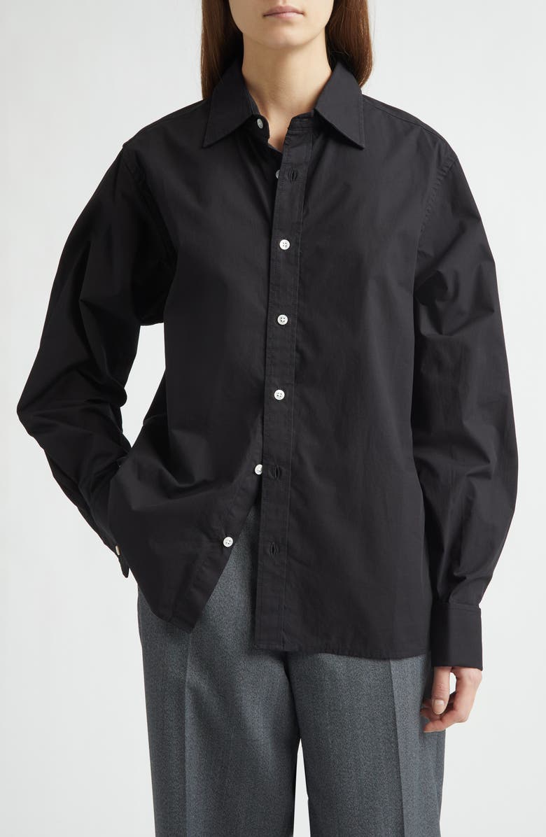 EMILY DAWN LONG Jeff's Cotton Poplin Button-Up Shirt, Main, color, Solid Black