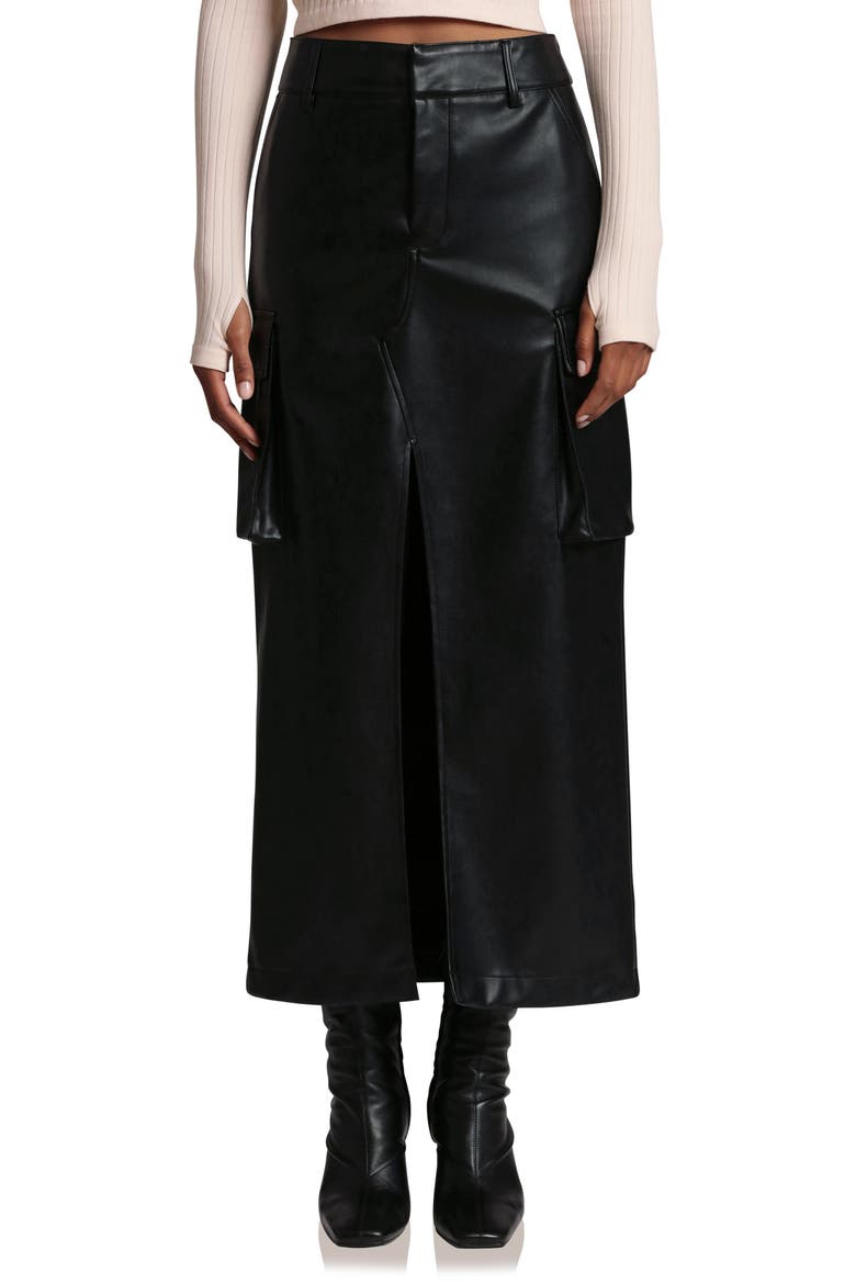 Faux Leather Cargo Maxi Skirt, Main, color, BLACK