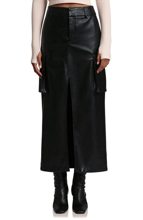 Faux Leather Cargo Maxi Skirt