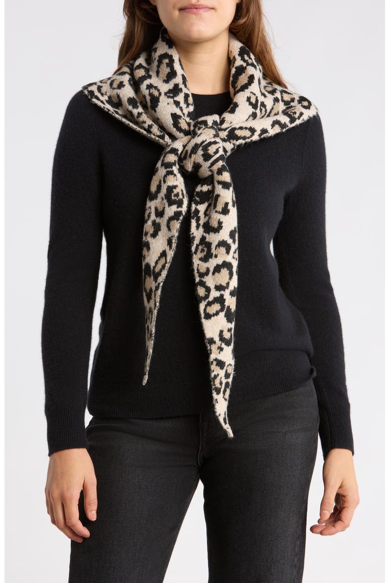 Leopard Print Knit Triangle Scarf, Main, color, NATURAL