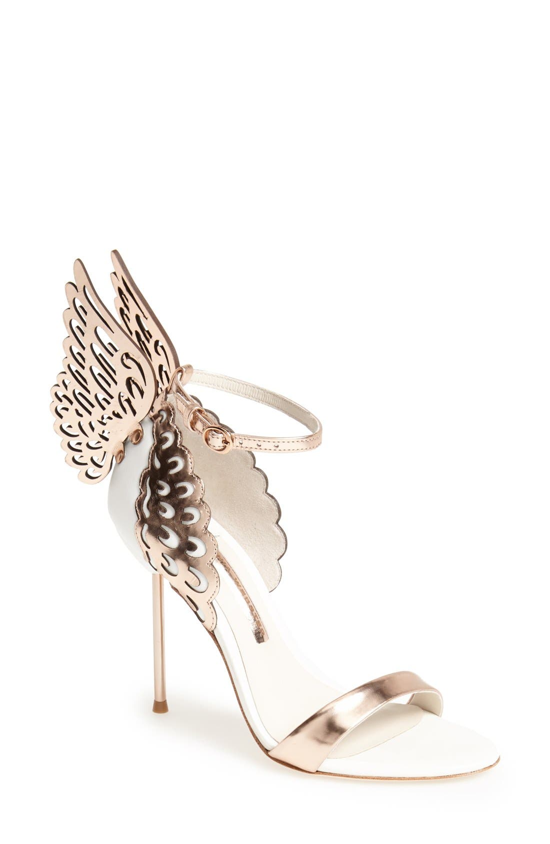 'Evangeline' Sandal, Main, color, WHITE/ ROSE GOLD