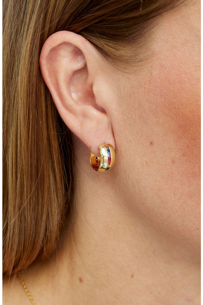 Rainbow CZ Huggie Hoop Earrings, Alternate, color, GOLD