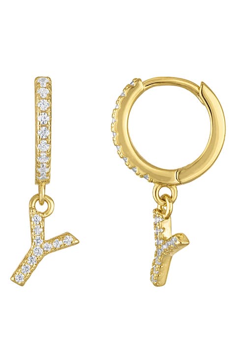 Initial Charm Huggie Hoop Earrings