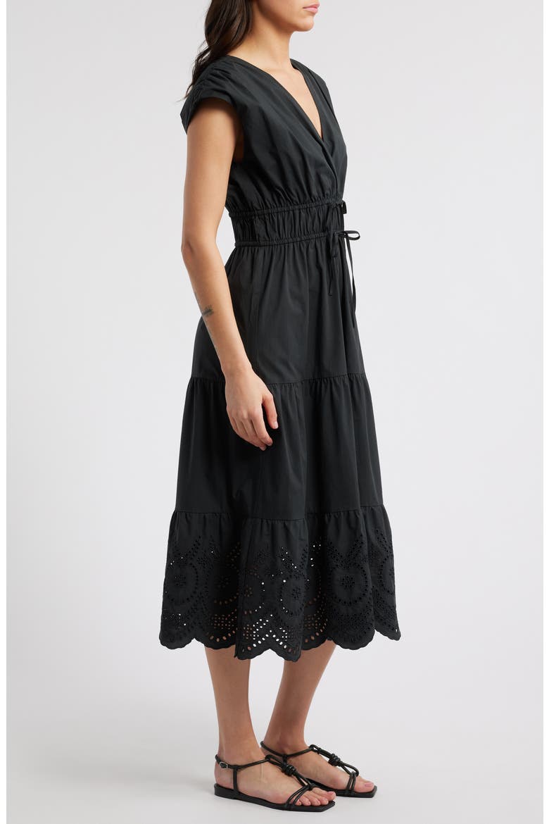 Lucia Tiered Cotton Blend Midi Dress, Alternate, color, BLACK EYELET