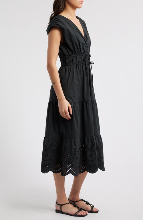 Shop Rails Lucia Tiered Cotton Blend Midi Dress In Black Eyelet