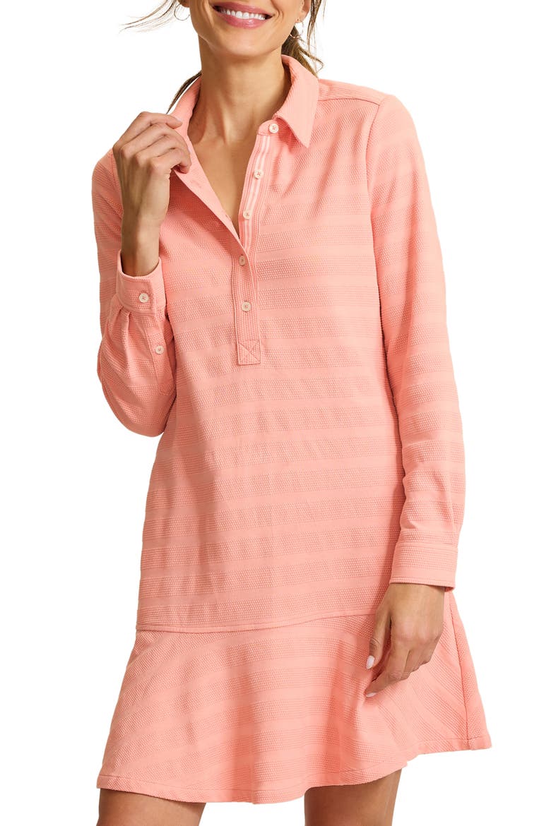 Dot Jacquard Ruffle Hem Long Sleeve Dress, Alternate, color, CORAL PINK