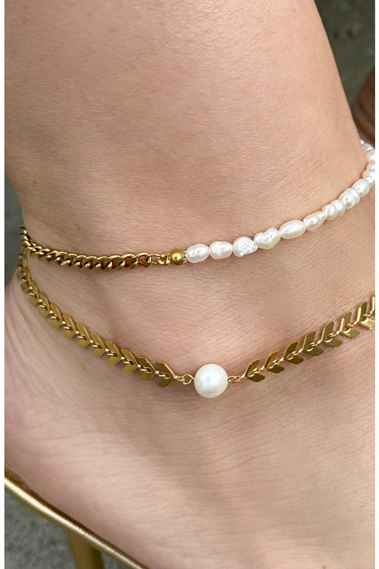 Freshwater Pearl Chevron Anklet, Alternate, color, GOLD