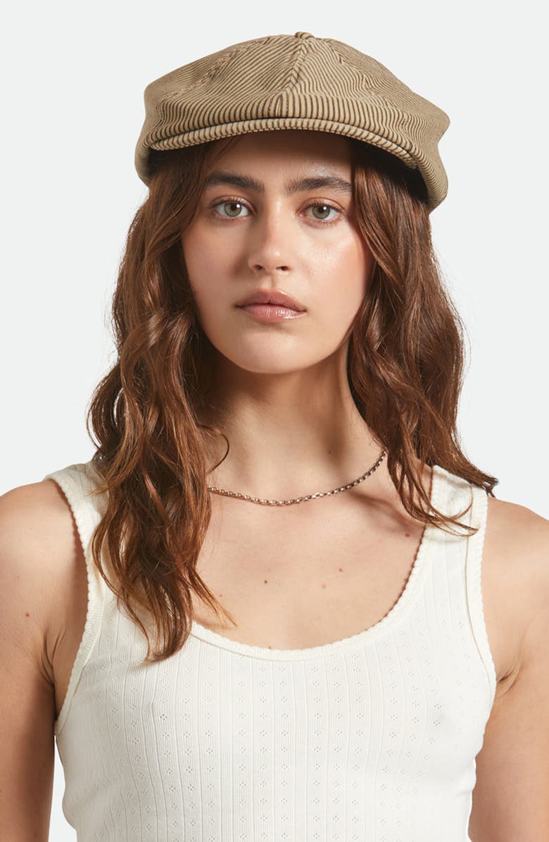 Brixton Brood Stripe Driving Cap, Alternate, color, Dark Tan/ Black Hickory Stripe