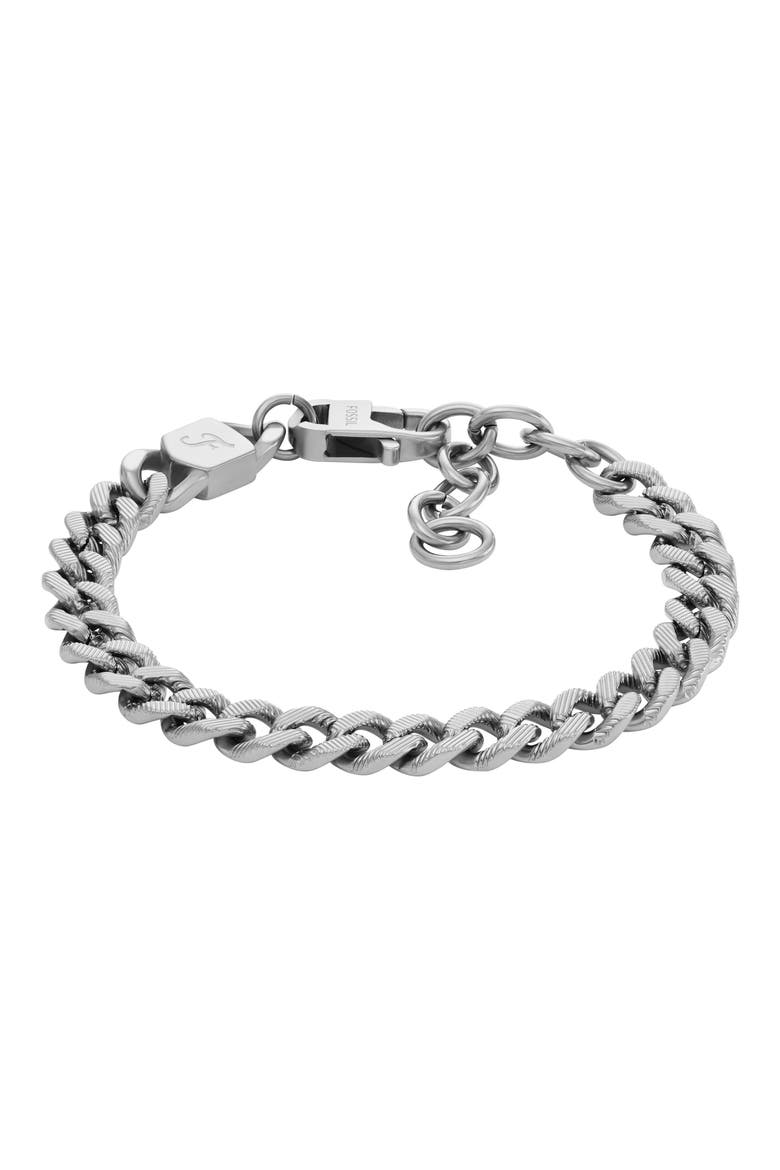Men's Harlow Linear Texture Chain Bracelet, Main, color, SILVER