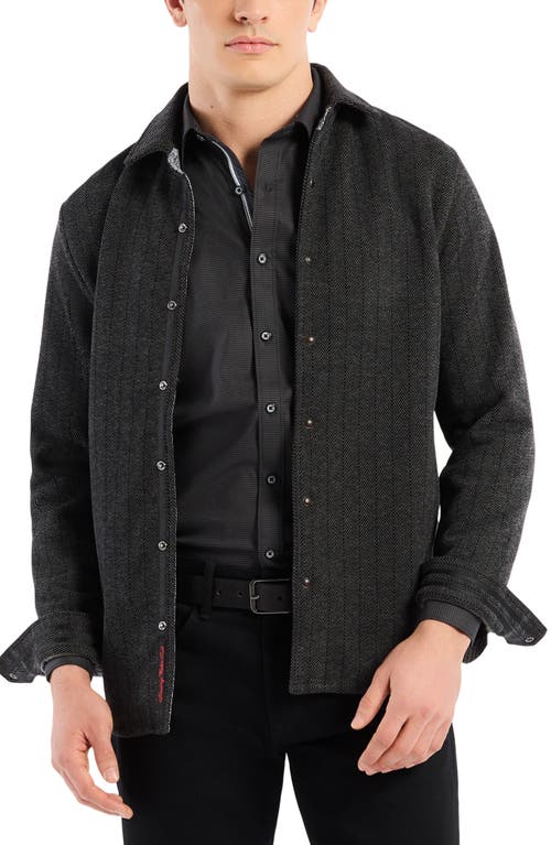 Robert Graham Wylie Herringbone Knit Shirt Jacket In Black