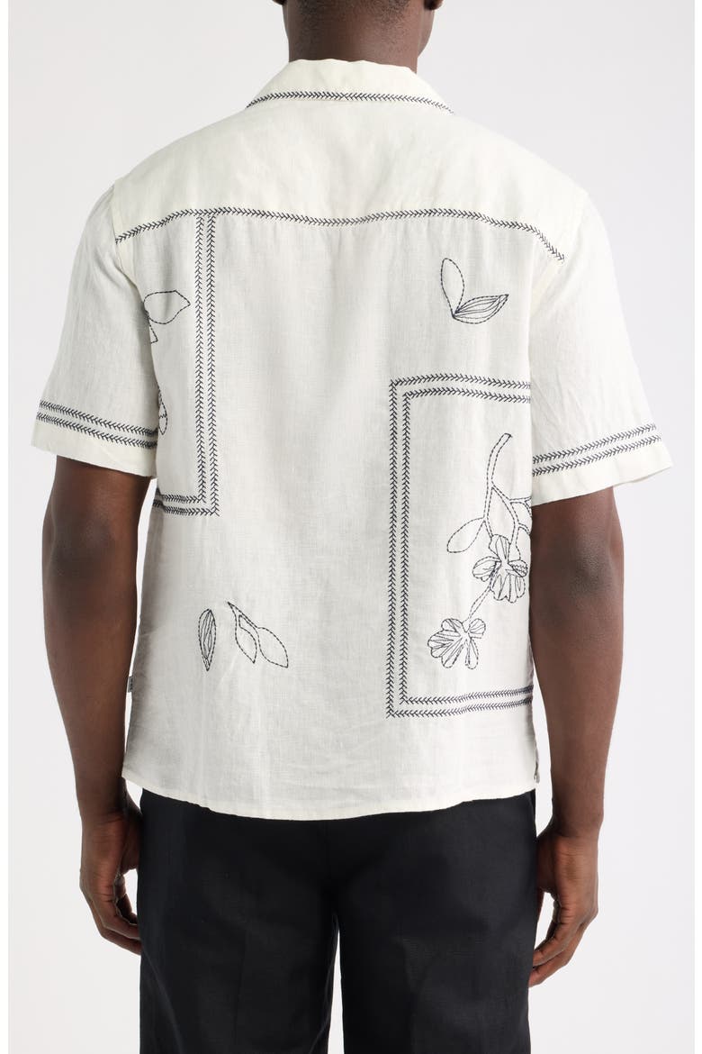 Didcot Grid Flower Linen Camp Shirt, Alternate, color, ECRU / NAVY