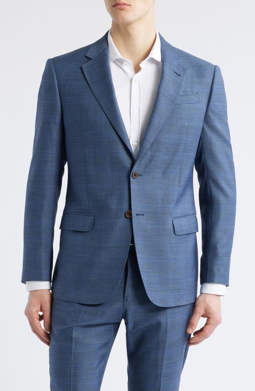 Emporio Armani Blue Check Wool Suit In Solid Medium Blue