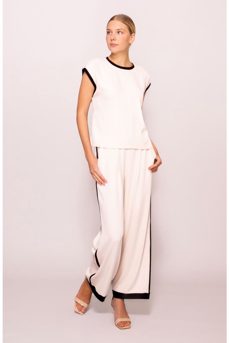 Cap Sleeve Contrast Trim Top, Alternate, color, BLACK / BONE