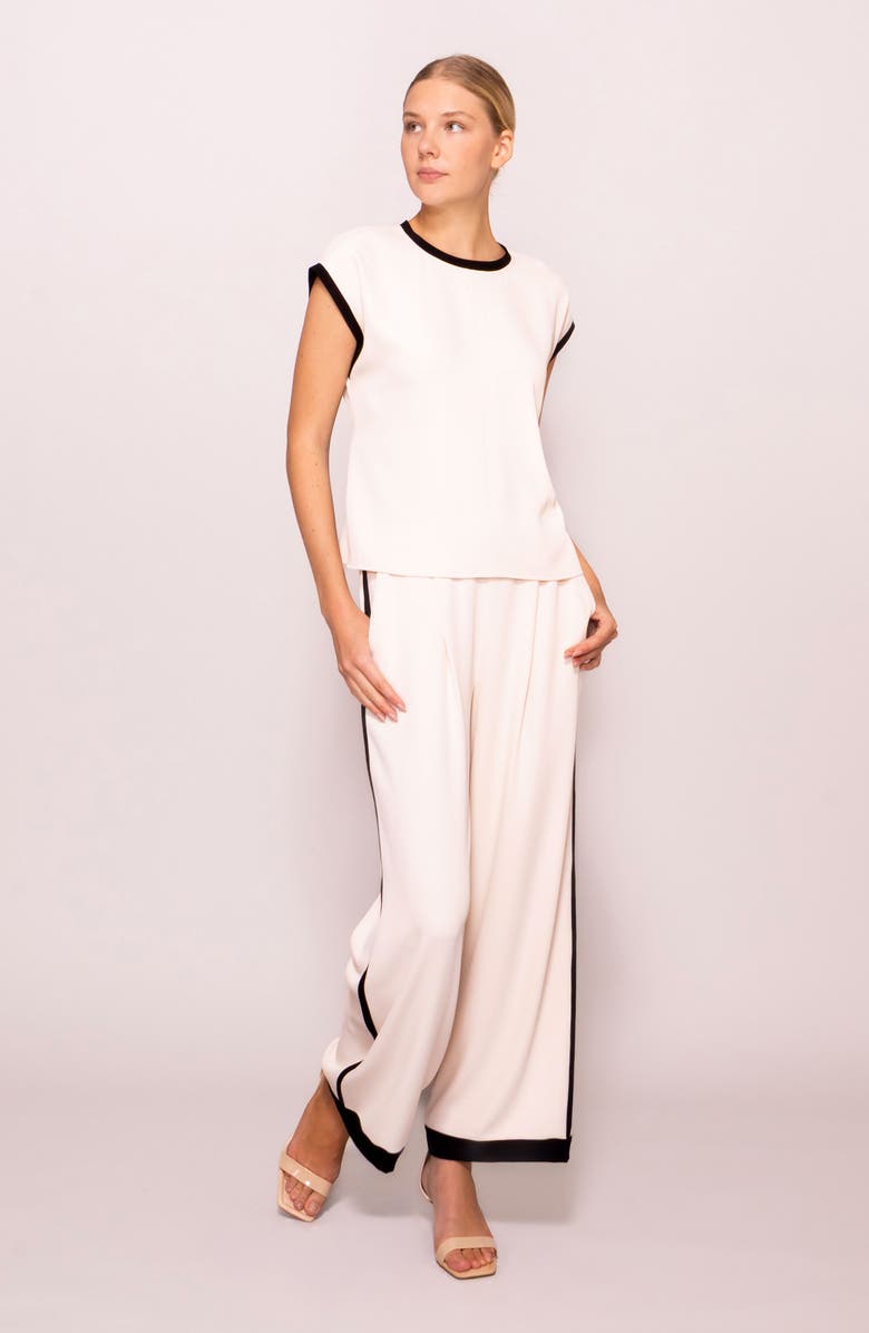 MELLODAY Cap Sleeve Contrast Trim Top, Alternate, color, Black / Bone