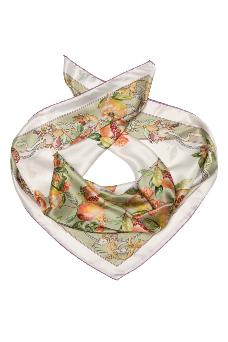 Melograno - Hand Rolled Silk Foulard for Women, Main, color, Venetian Glass Green