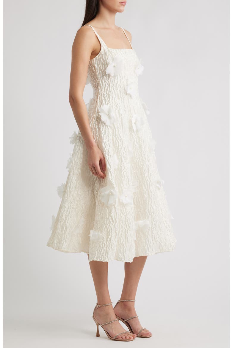 Petunia Bloom Sleeveless Satin Midi Dress, Alternate, color, WHITE