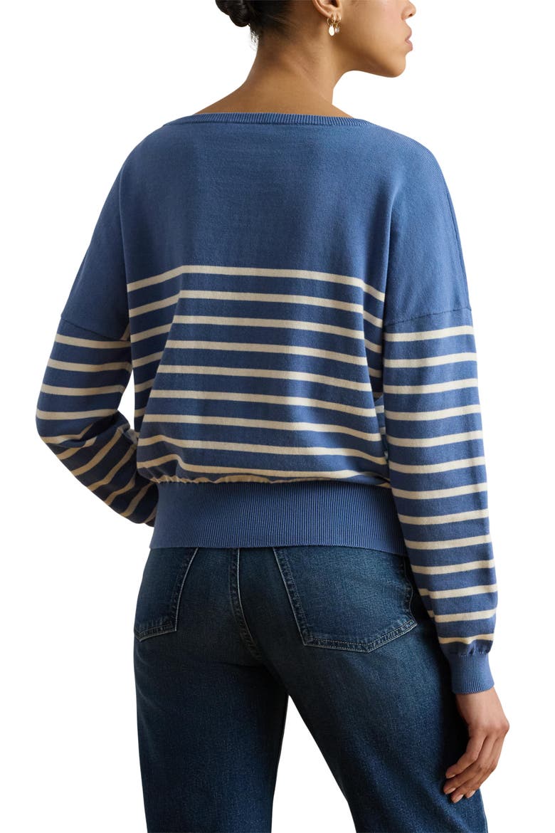 Striped Combed Cotton Boat Neck Sweater, Alternate, color, CARSON BLUE/ CREAM