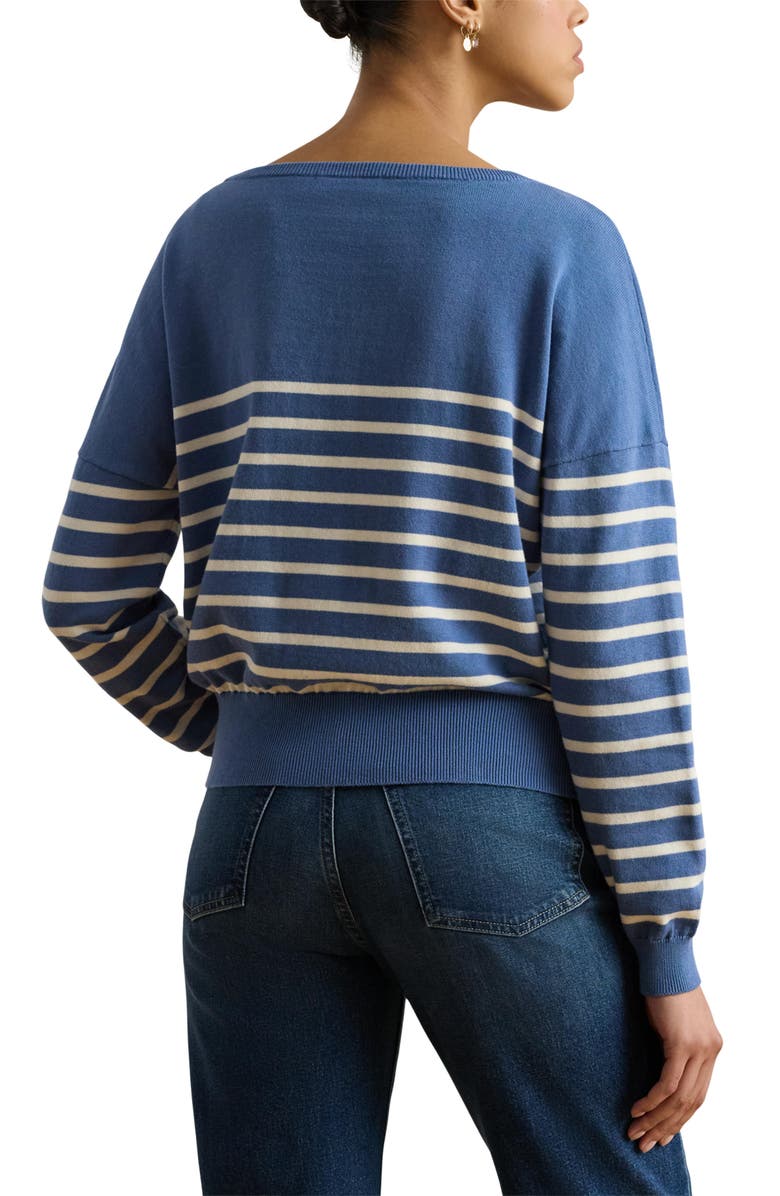 Lauren Ralph Lauren Striped Combed Cotton Boat Neck Sweater, Alternate, color, Carson Blue/ Cream