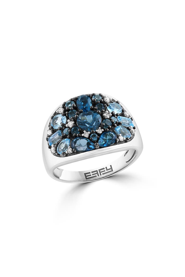 Sterling Silver Blue Topaz, London Blue Topaz & Diamond Ring, Main, color, BLUE