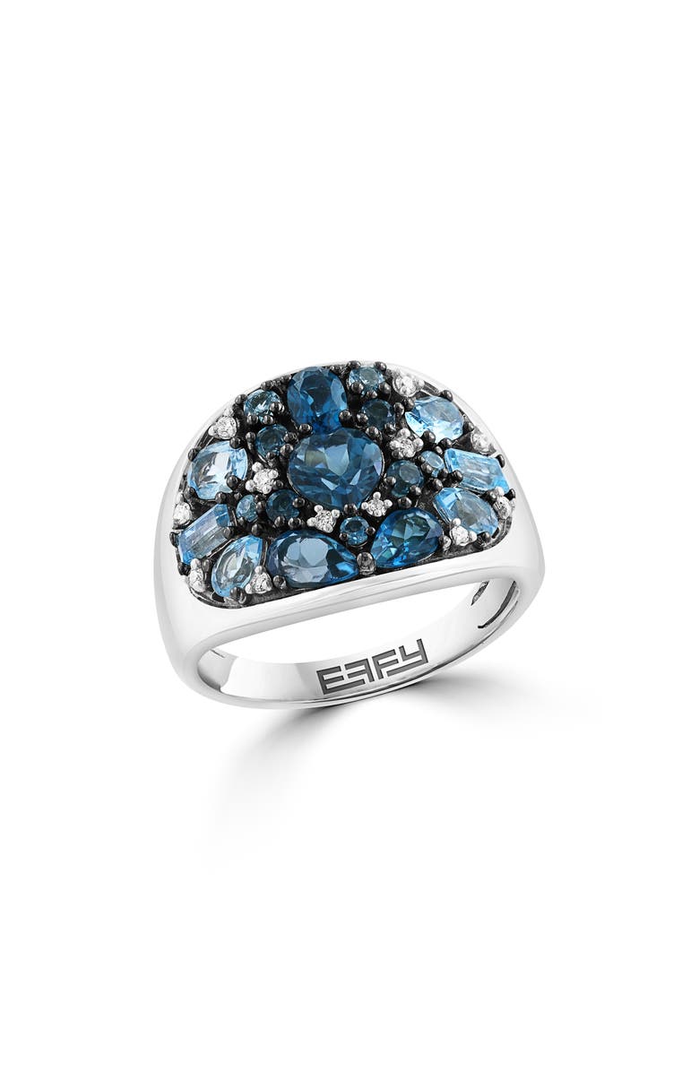 EFFY Sterling Silver Blue Topaz, London Blue Topaz & Diamond Ring, Main, color, Blue