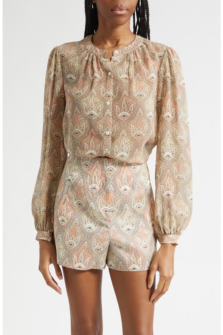 Ashlynn Paisley Silk Top, Main, color, STONE KHAKI MULTI