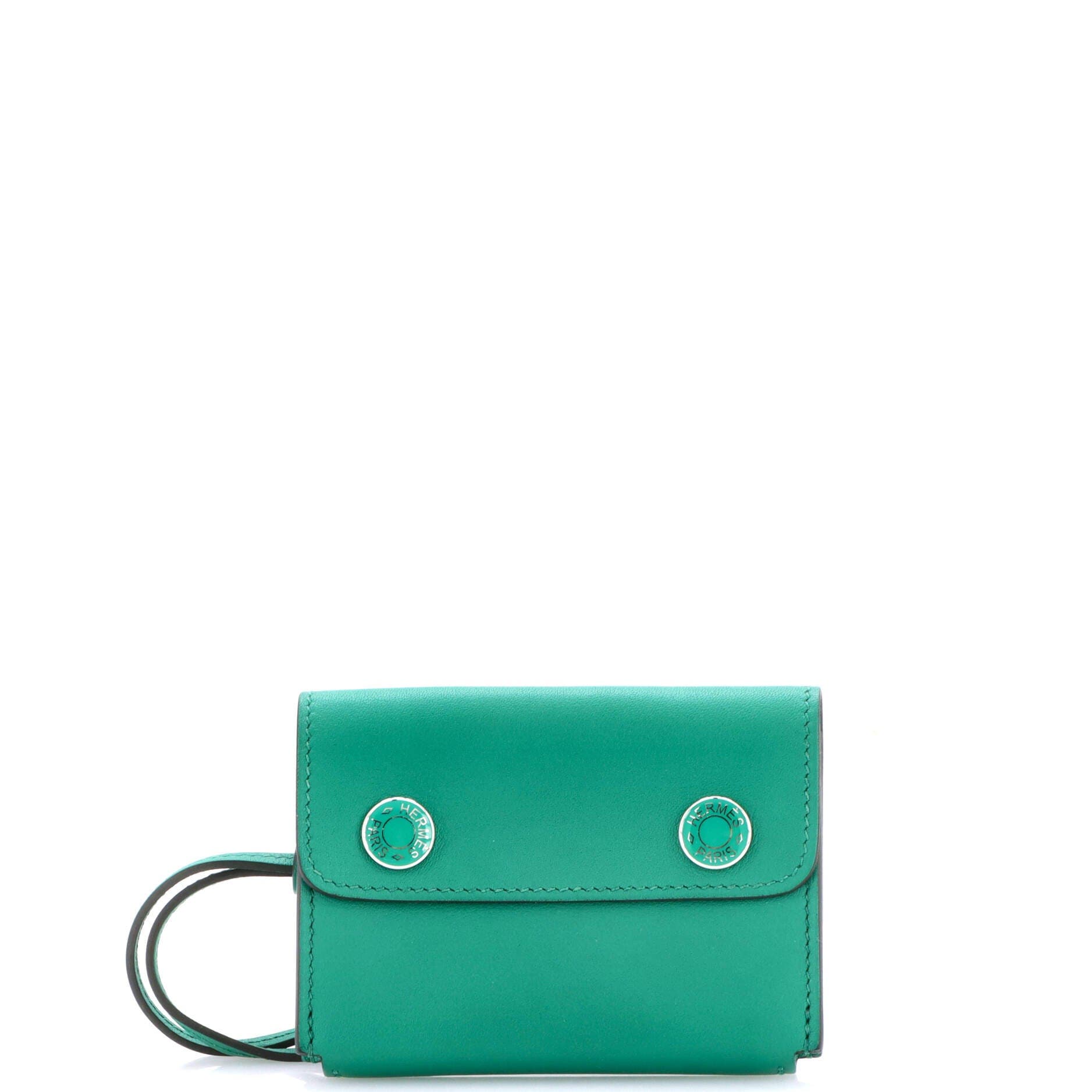 Pre-Owned Hermes Hermesnap Card Holder Swift, Main, color, Vert Vertigo